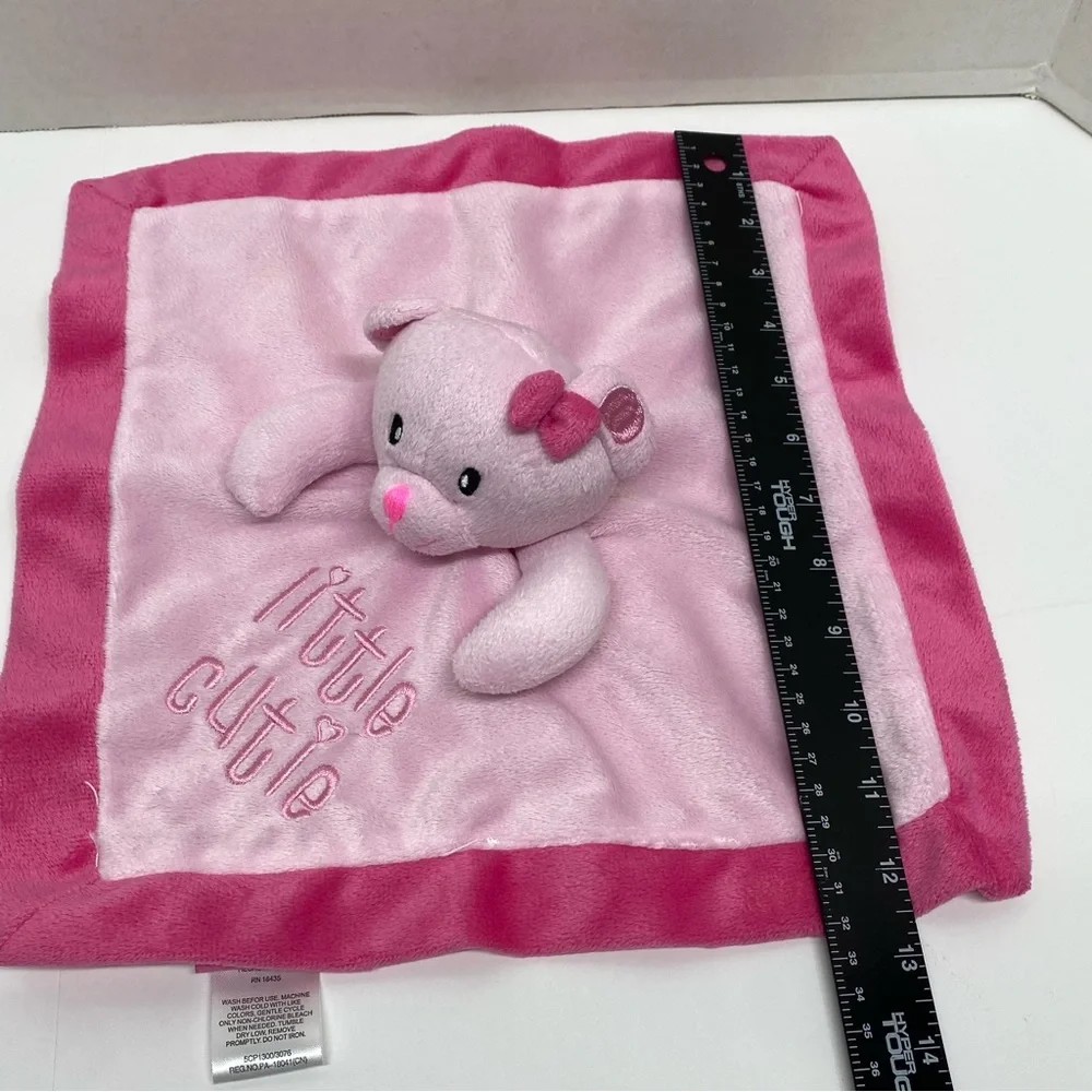 Mini Bean Little Cutie Baby Bear Lovey Security Blanket Pink Satin Trim & Back